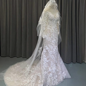 Lsoy053 Elegant Ivory Illusion Lace Ball Gown Bridal <b>Wedding</b> Dress Floral Embroidery Sheath Chapel Train Lace Veil Floor-Length - Product Image 2