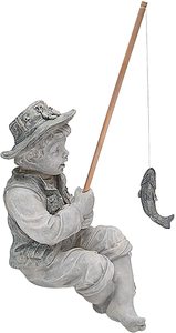 Statue de jardin de pêche, pierre à deux tons, le petit pêcheur de planion garçon - Product Image 5