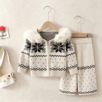 Ensemble Pull et Pantalon Large en Tricot pour Filles, Nouvelle Collection Automne/Hiver 2026, avec Col en Fourrure Zippé – Ensemble Deux Pièces pour Filles