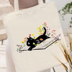 Andeiltech Canvas-Tragetasche für Damen, ästhetisch, niedliche Katze, Einkaufstasche, wiederverwendbare Taschen mit Innenreißverschluss, Geschenk für Damen - Product Image 2