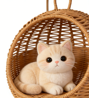 Hamac suspendu rond en rotin PE tressé avec coussin profond et moelleux, support inclus, pour chat, chien, animaux de compagnie, lit, maison, panier de rangement tressé