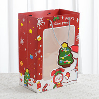Sacs en papier de Noël réutilisables en gros avec fenêtre, impression personnalisée du logo, emballage cadeau de Noël, sacs en papier avec poignée en corde torsadée