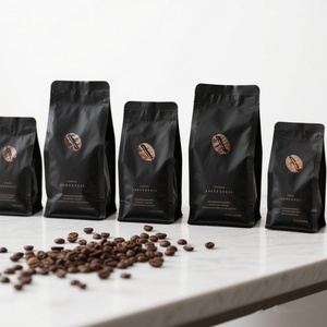 Bolsa de Café Personalizada con Impresión, de Aluminio Negro Mate, 100g 250g 500g 1kg 12 oz, con Fondo Plano de Plástico y Válvula - Product Image 1
