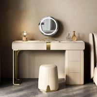 Coiffeuse de luxe légère de style italien en marbre avec panneau en contreplaqué et armoire de rangement intégrée, poste de maquillage pour chambre moderne