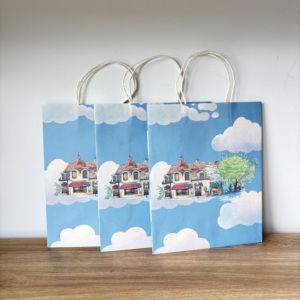 Tùy chỉnh in túi giấy màu xanh xử lý bánh ngọt đóng gói quà tặng túi đám mây minh họa Túi mua sắm cafe cửa hàng tráng miệng thương hiệu - Product Image 1