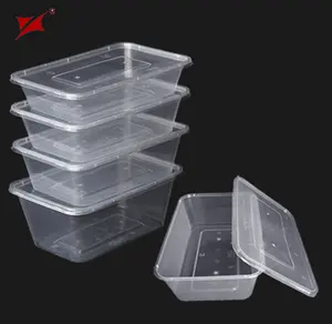 Fiambrera de plástico desechable personalizada, caja de almuerzo de plástico transparente, rectangular, con tapa, 500ml, 650ml, 750ml, 1000ml