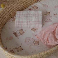 100% coton mousseline drap de berceau pour bébé 3 Pack Ultra doux respirant rose Plaid ours imprimé infantile berceau housse de matelas