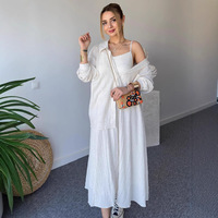 Ensemble chemise décontractée pour femmes Robe d'été chemise à manches longues Robe midi pour femmes Ensemble deux pièces ample