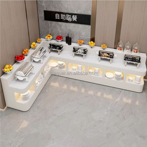 L-Shaped LED Modern Marble Buffet Station Eco-Friendly Durable Commercial Food Service Counter for Restaurants &amp; <strong>Cafeterias</strong> - Product Image 2