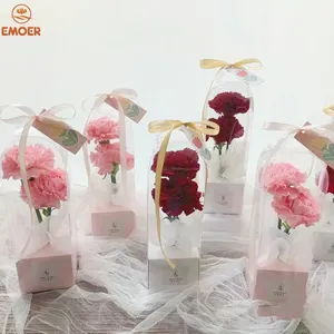 Emoer Caixa de flores dobrável em PVC transparente com logotipo de rosa única, laminação fosca em relevo portátil, revestimento UV, arranjo de flores para alimentos