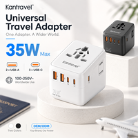 Adaptateur de voyage universel 35W GaN à charge rapide avec PD USB-C pour téléphone portable, tablette, voyages d'affaires