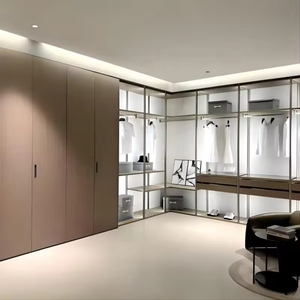 <span class=keywords><strong>Armoire</strong></span> murale contemporaine élégante - Dressing sur mesure en bois foncé avec éclairage LED intelligent pour maison de luxe - Product Image 1