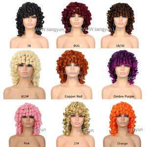 Vendite calde Parrucca corta da 12 pollici scoppi grandi e rimbalzanti capelli sintetici crespi ricci e morbidi resistenti al calore, tra cui pizzo umano - Product Image 6