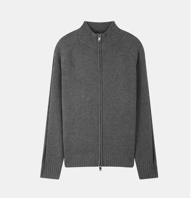 custom supplier oversized luxury fashion grey alpaca cotton cashmere cardigan men sweater with zip