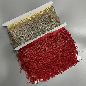 Recorte de borlas con flecos de cuentas de vidrio multicolor rojo de 10CM para vestido, cinta con cuentas, adorno de encaje para decoración de vestido de baile
