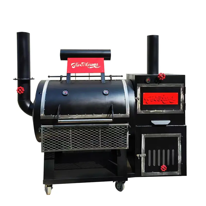 Customized Large Outdoor Barbecue Grill With Wheels Charcoal BBQ Grills With Offset Smoker Charcoal Grills For Sale