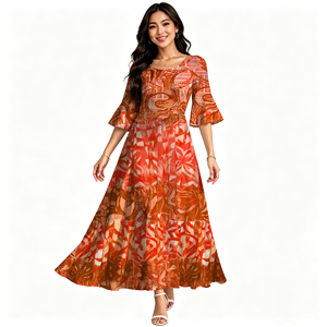 Abiti Lunghi da Donna con Stampa Hawaiana, Design Tribale Polinesiano, <span class=keywords><strong>Maniche</strong></span> <span class=keywords><strong>3</strong></span>/<span class=keywords><strong>4</strong></span>, in Poliestere Ecologico, Stampa su Richiesta - Product Image 6