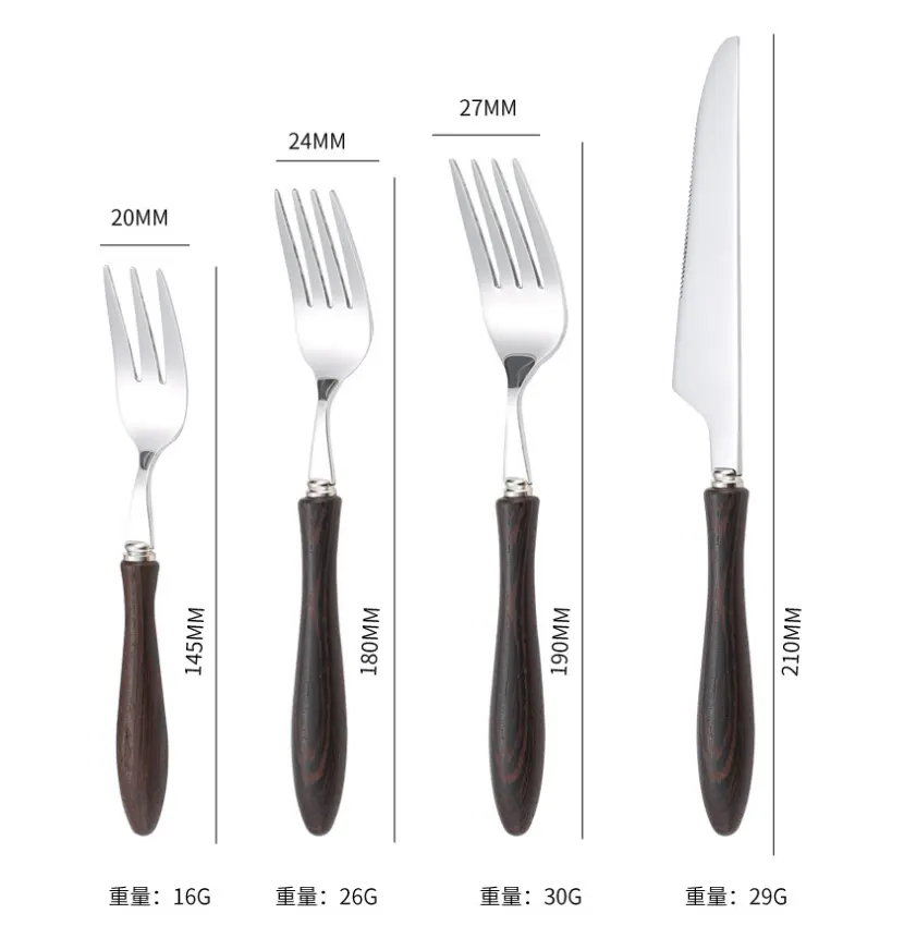 DF451 Wooden Handle Stainless Steel Cutlery Set Luxury Japanese Tableware Hotel Steak Knife And Fork Spoon Kit