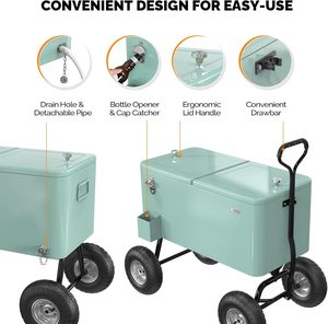 Chariot glacière isotherme 80QT grande capacité en métal avec roues pour aliments et boissons - Utilisation extérieure - Product Image 5