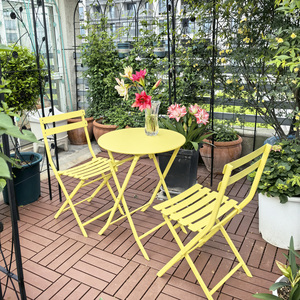3 Piece <b>Patio</b> Bistro Set Foldable <b>Round</b> <b>Table</b> And Chairs Yellow Outdoor Garden Furniture - Product Image 4