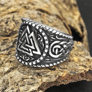 Men's <b>Titanium</b> Steel <b>Ring</b> Viking Triangle Logo Geometric Hip Hop Style Fashion Jewelry Gift - Product Image 4