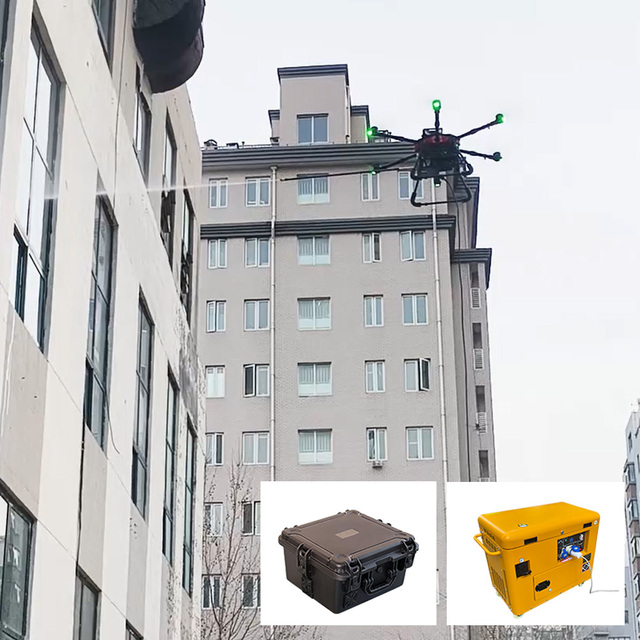 High Efficiency Cleaning Drone with Tethered System for Skyscraper Maintenance and Safe Stable Operation