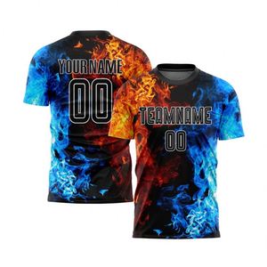 Fire Blue <b>Flame</b> Soccer Jersey Short Sleeve Football <b>Shirt</b> Breathable Lightweight Quick Dry Performance Sportswear for Training - Product Image 1