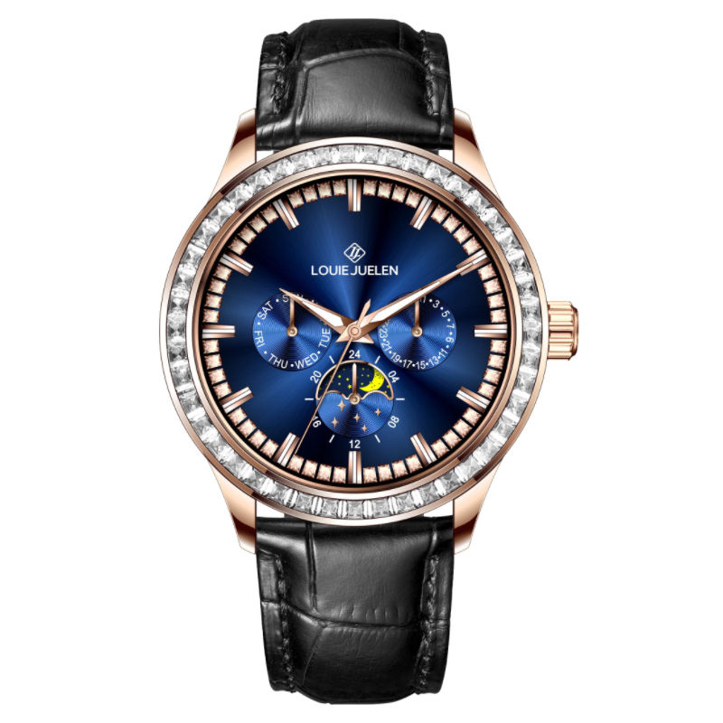 Rose gold case blue dial