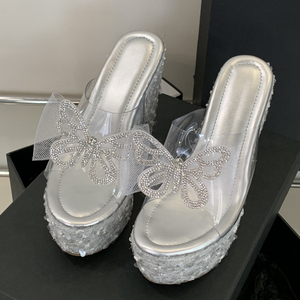 Nouvelles Sandales d'Été 2025 à Nœud Brillant en TPU, Mules Décontractées à Talon Compensé Ultra Haut - Product Image 4