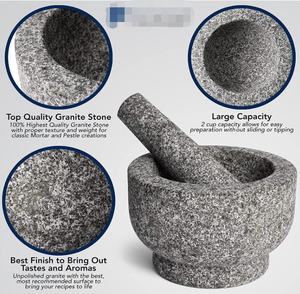 מרגמה גרניט ועלי סט-6 אינץ קוטר 2 כוס קיבולת. לא מלוטש גרניט אבן מכתש ועלי גדול גודל - Product Image 2