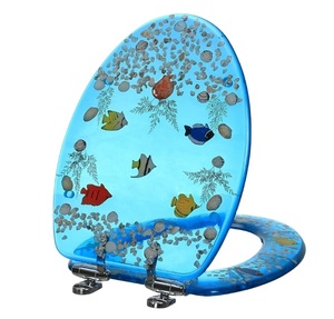 <span class=keywords><strong>Abattant</strong></span> de toilettes en résine allongé à fermeture douce, déverrouillage rapide, effets 3D, robuste avec couvercle en coquillages bleus, sièges en acrylique - Product Image 1