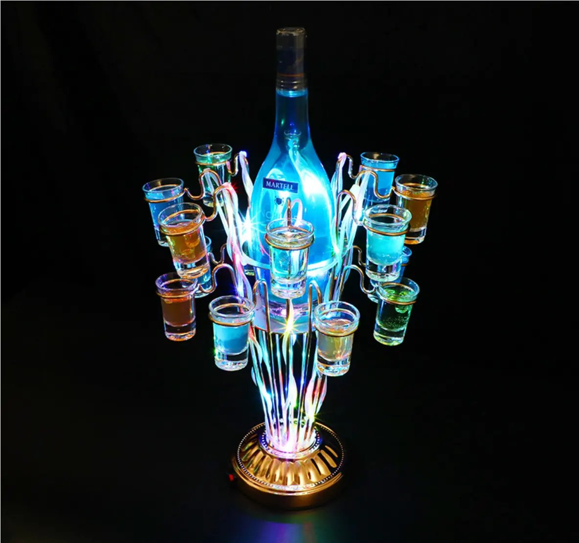 Bar Party Rechargeable Rotating LED Cocktail Glass Display Stand LED Ferris Wheel Shot Glass Tray Wine Rack Holder