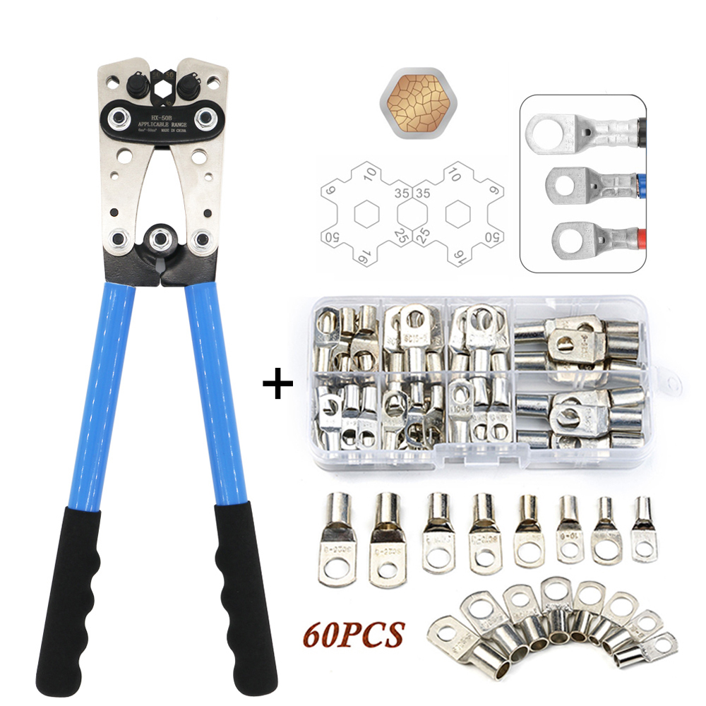 Crimp zange 6-50mm2 AWG 22-10 Ring klemmen Verdrahtung zange Bloßes Kabel Batterie klemmen Gelötete Steck verbinder Kit HX-50B