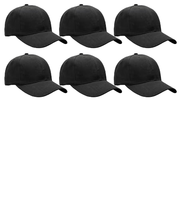 Casquette de baseball unisexe en coton noir, profil bas, vierge, couleur noir jais, lot de 6, vente en gros