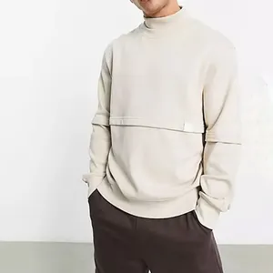 YSJY Factory price men patchwork rib casual crew neck 100% cotton sweatshirts