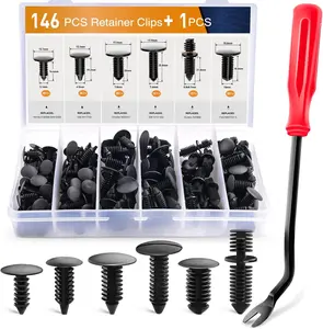 146PCS Nylon Bumper Shield Retainer & Double End Xmas Tree Clips Assortment+ 1 Fastener Remover