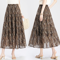 Jupe midi évasée à taille haute imprimée Paisley pour femme, 100 % polyester, jupe décontractée avec doublure et poches
