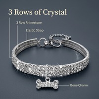 Collier de luxe pour chien en cristal scintillant, collier pour animaux de compagnie avec strass et breloque en forme d'os, anneau élastique pour petits chiens et chats, cadeau