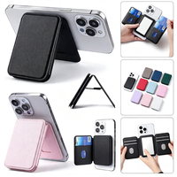 Porte-cartes magnétique et support de téléphone avec miroir, en cuir PU, portefeuille pliable avec béquille pour cartes de crédit, compatible avec les séries iPhone
