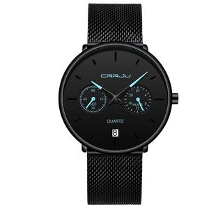 Montre à quartz noire minimaliste pour homme et femme, en acier inoxydable, décontractée, sportive, étanche, avec calendrier - Product Image 1