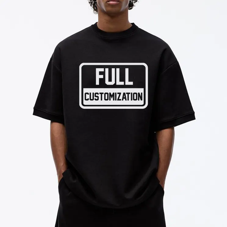 Kaus kustom pria polos 100% katun leher bulat kualitas tinggi kaus berat desain logo kaus streetwear untuk pria