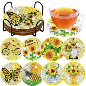 ที่รองแก้วจิตรกรรม 8 ชิ้นพร้อมผู้ถือ,เริ่มต้น DIY 5D เพชรชุดศิลปะที่รองแก้วจิตรกรรมเพชร - Product Image 3