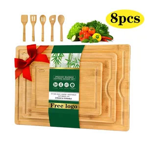 Factory Customization Large Bamboo Cutting Board Set And Utensils Set With Juice Chopping Block