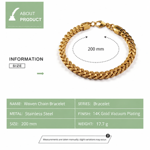 Bracelet chaîne tressée, acier inoxydable plaqué or 14 carats, maillons chevron entrelacés, or - Product Image 2