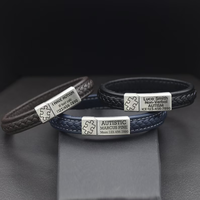 Bracelet d'alerte médicale pour autisme, barre d'identification personnalisée gravée en cuir et acier inoxydable avec fermoir magnétique, bijou de sécurité d'urgence