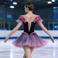 Robe de patinage et de danse pour enfants et adultes, noire, rose, violette, à épaules dénudées, tutu floral, dos croisé, pour compétition et spectacle de patinage sur glace