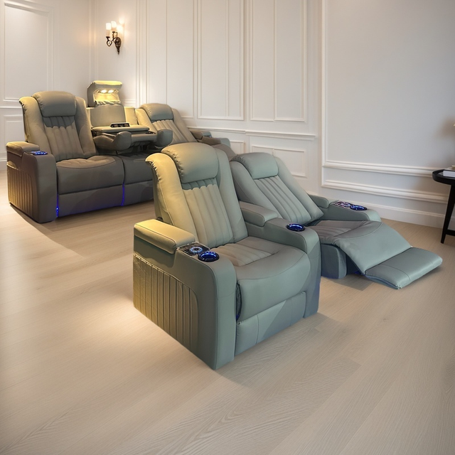 Modern Top Grain Leather Electric Recliner Sofa Multi-Function Power Theater Furniture Lounge Hospital Application Real Design