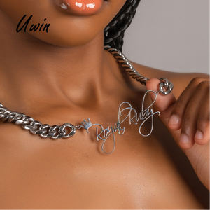 Uwin Thép Không Gỉ Tên Tấm 14Mm 16Mm Dày Cuba Chuỗi Choker Vòng Cổ Tùy Chỉnh Ban Đầu Dày Miami Chuỗi Tô Điểm Đồ Trang Sức - Product Image 1