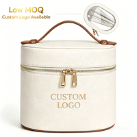 Sac de maquillage en cuir PU imperméable de luxe avec logo personnalisé, étui à pinceaux ovale, grande capacité, organiseur de cosmétiques de voyage pour femmes