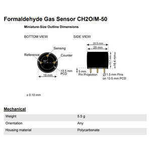 Membrapor Ch2o/M-50 Formaldehyde Gas Sensor 0-50 Ppm <b>Miniature</b> Housing For Portable Detectors - Product Image 3